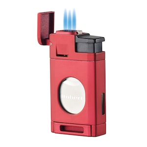 Custom Engraved Lighcut Triple Flame Cigar Lighter and Double Guillotine Cigar Cutter - Personalized Triple Flame Lighter and Cigar Cutter