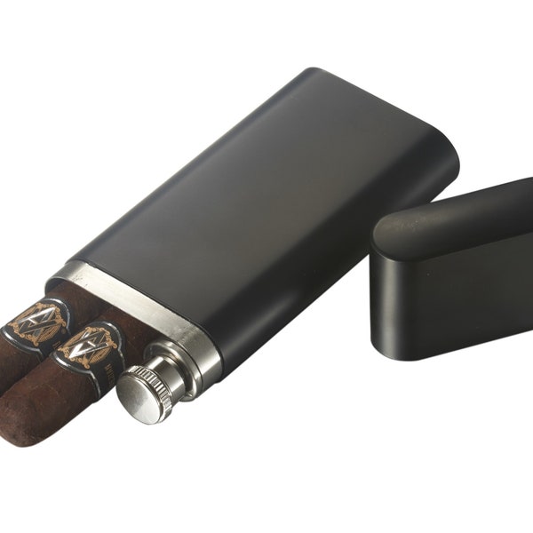 Personalized Visol 2-Finger Cigar Case with Flask - Stainless Steel Visol Toledo
