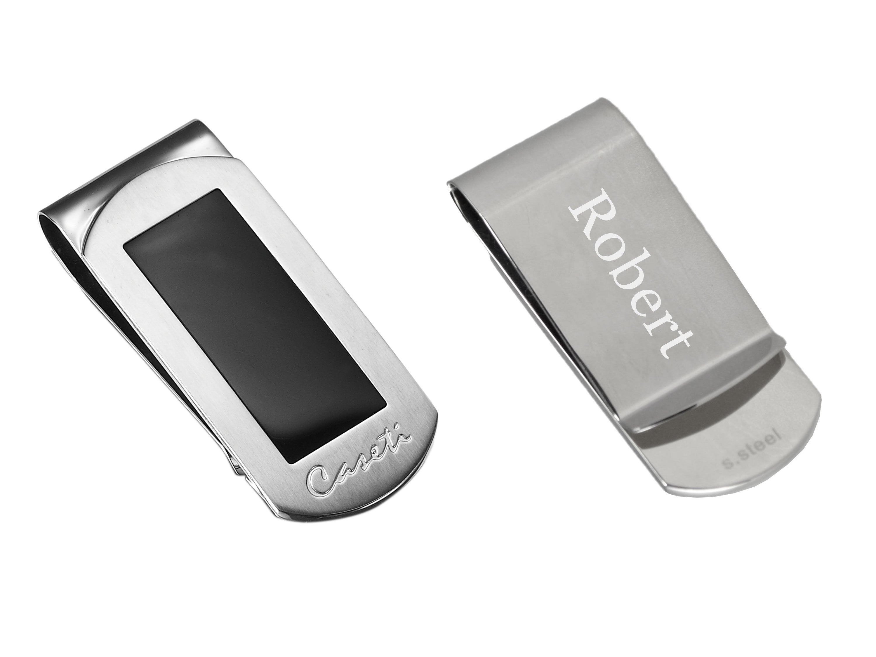 Personalized Caseti Black Onyx & Stainless Steel Money Clip - Free Engraving!