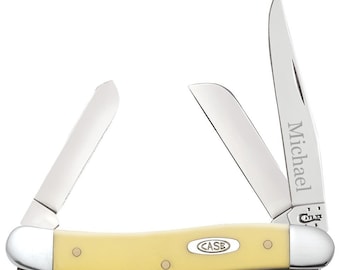 Personalized Case Yellow Synthetic Medium Stockman Knife with Free Laser Engraving