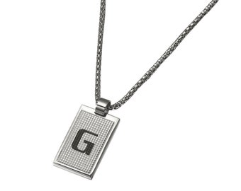Personalized Caseti Grid Stainless Steel Pendant Necklace - Free Engraving!