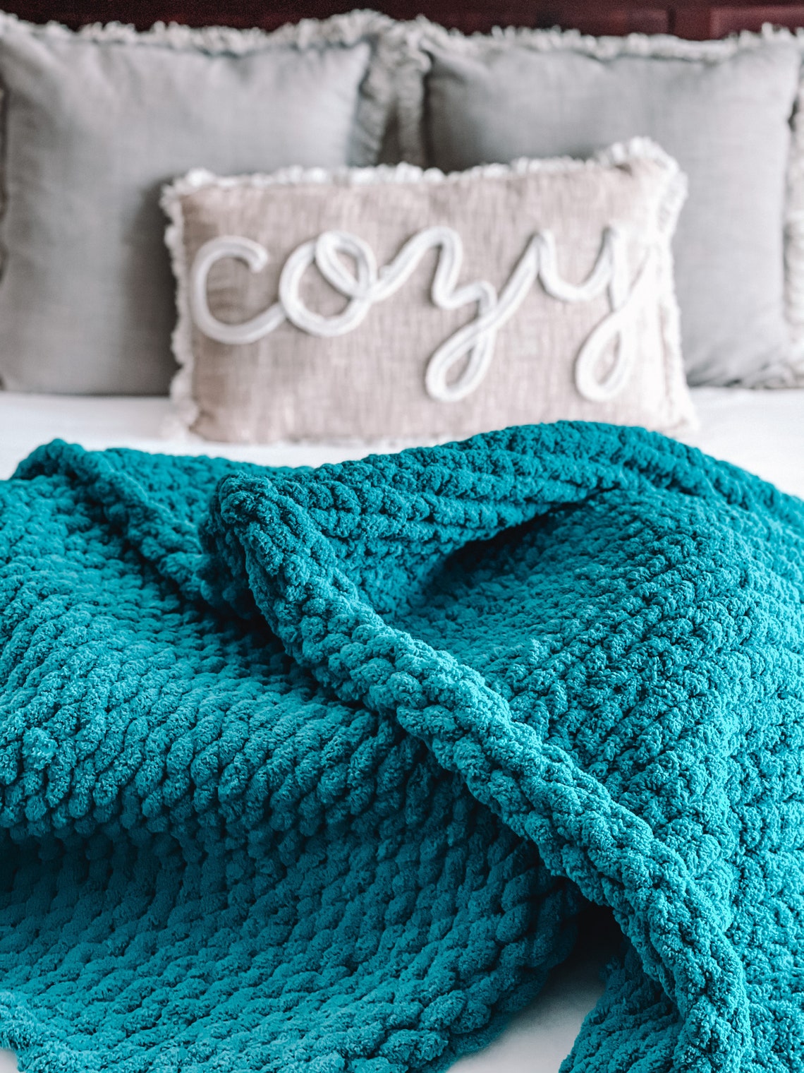 TEAL COZY THROW chenille soft chunky blanket best blankets Etsy