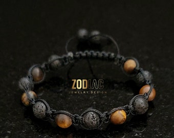 Matte Tiger Eye and Lava Stone Adjustable Bracelet | Macrame Bracelet | Diffuser | Gifts for Him