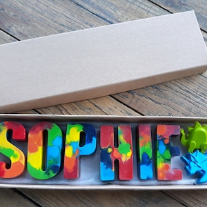 Crayones con nombres de arcoíris, crayones con letras, regalos personalizados para niños