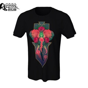 Morphidae, Black Elephant Art Unisex Tee Shirt, Sacred Geometry, Psy Trance, Festival Fashion, Conscious Reproduction, Sustainable