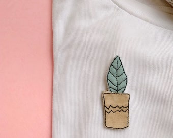 Hand embroidered botanical brooch, Plant pin, unique plant embroidery, handmade brooch – made from cotton in the UK