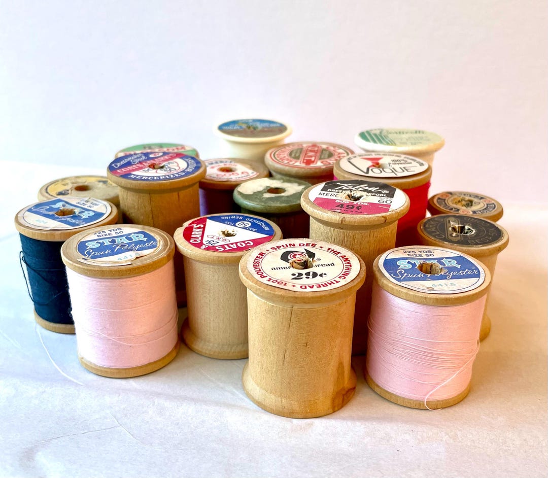Vintage 17 Large Wood Thread Spools - Etsy