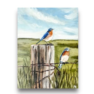 Blue Birds Art Print, Blue birds in a meadow painting, Original Art Print, bird art print, gallery wall decor, wall art, bird painting