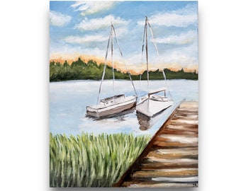 Boat Art Print, Boat in a lake, Boat painting, Boat art print, Original Art Print, lake house decor, gallery wall decor, wall art