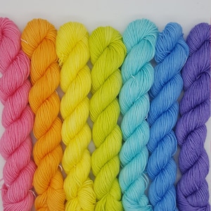 Pastel Rainbow Set | Seven (7) 20g Mini-skeins | Hand Dyed Yarn | Merino wool