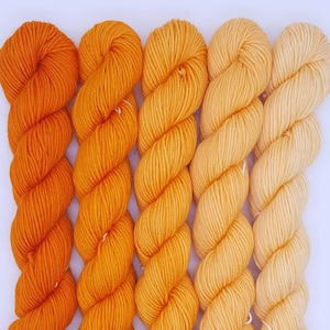 Orange Gradient Set | Five (5) 20g Mini-skeins | Hand Dyed Yarn | Merino wool
