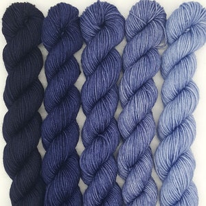 Navy Gradient Set | Five (5) 20g Mini-skeins | Hand Dyed Yarn | Merino wool