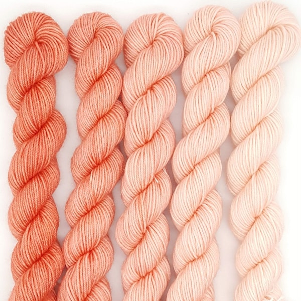 Peaches & Cream Gradient Set | Five (5) 20g Mini-skeins | Hand Dyed Yarn | Merino wool