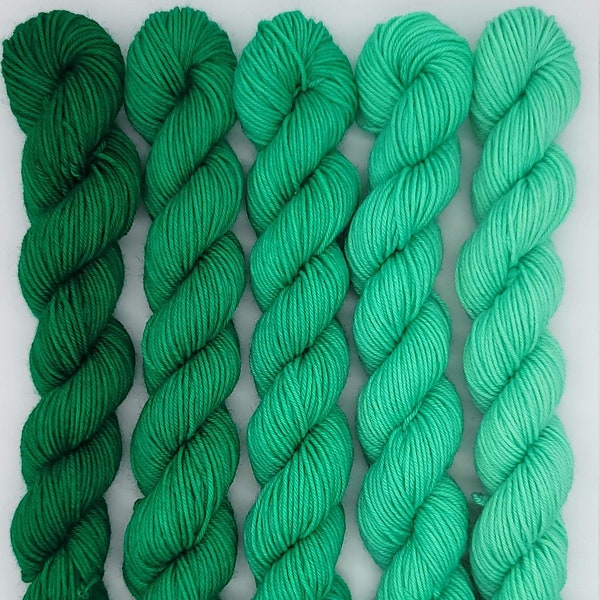Emerald Gradient Set | Five (5) 20g Mini-skeins | Hand Dyed Yarn | Merino wool