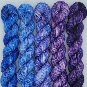 Blurple Gradient Set | Five (5) 20g Mini-skeins | Hand Dyed Yarn | Merino wool