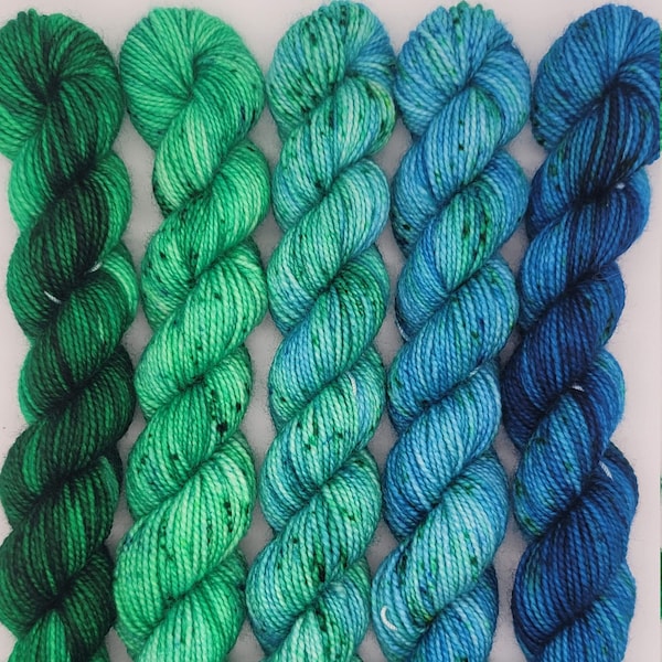 Emerald Isle Gradient Set | Five (5) 20g Mini-skeins | Hand Dyed Yarn | Merino wool