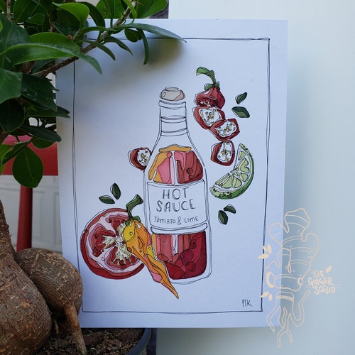 Hot Sauces Art Print Hot Sauce Art Hot Sauce Kitchen Decor Etsy