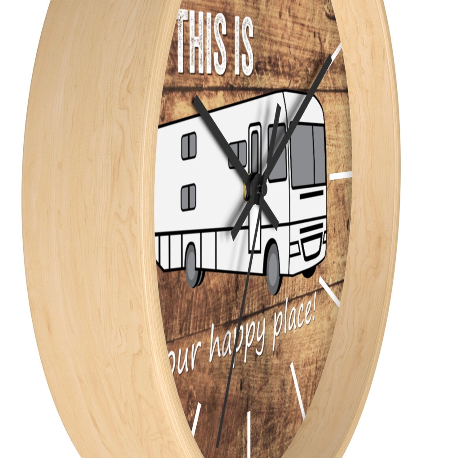 Class A RV Wall Clock with Wood Background Happy Place Etsy