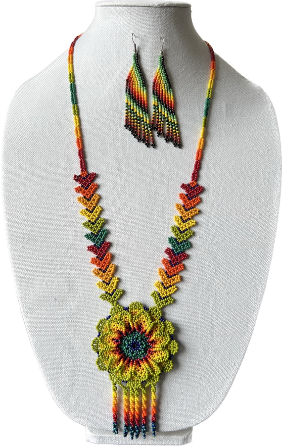 Handmade Glass Choker Beaded Necklace With Earrings Embera