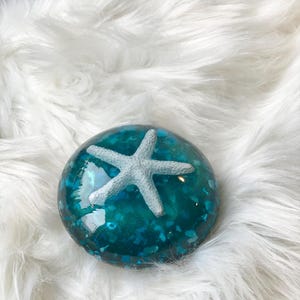 Round Resin Paperweight, in “Ocean Floor Starfish”