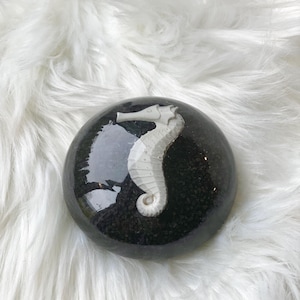 Round Resin Paperweight, in “Seaahorse and Crushed Stone”