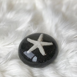 Round Resin Paperweight, in “Starfish and Crushed Stone”