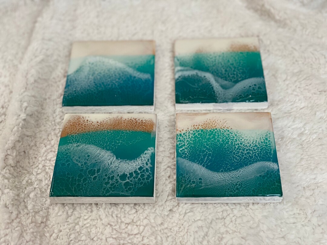 Mini Resin Wall Art, Set of 4 Mini Resin Wave Wall Art, Beach House ...