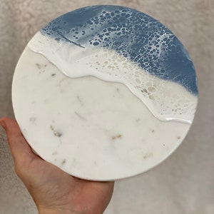 Handmade Marble Ocean Wave Resin Trivet: Coastal Decor (8x8x.5)