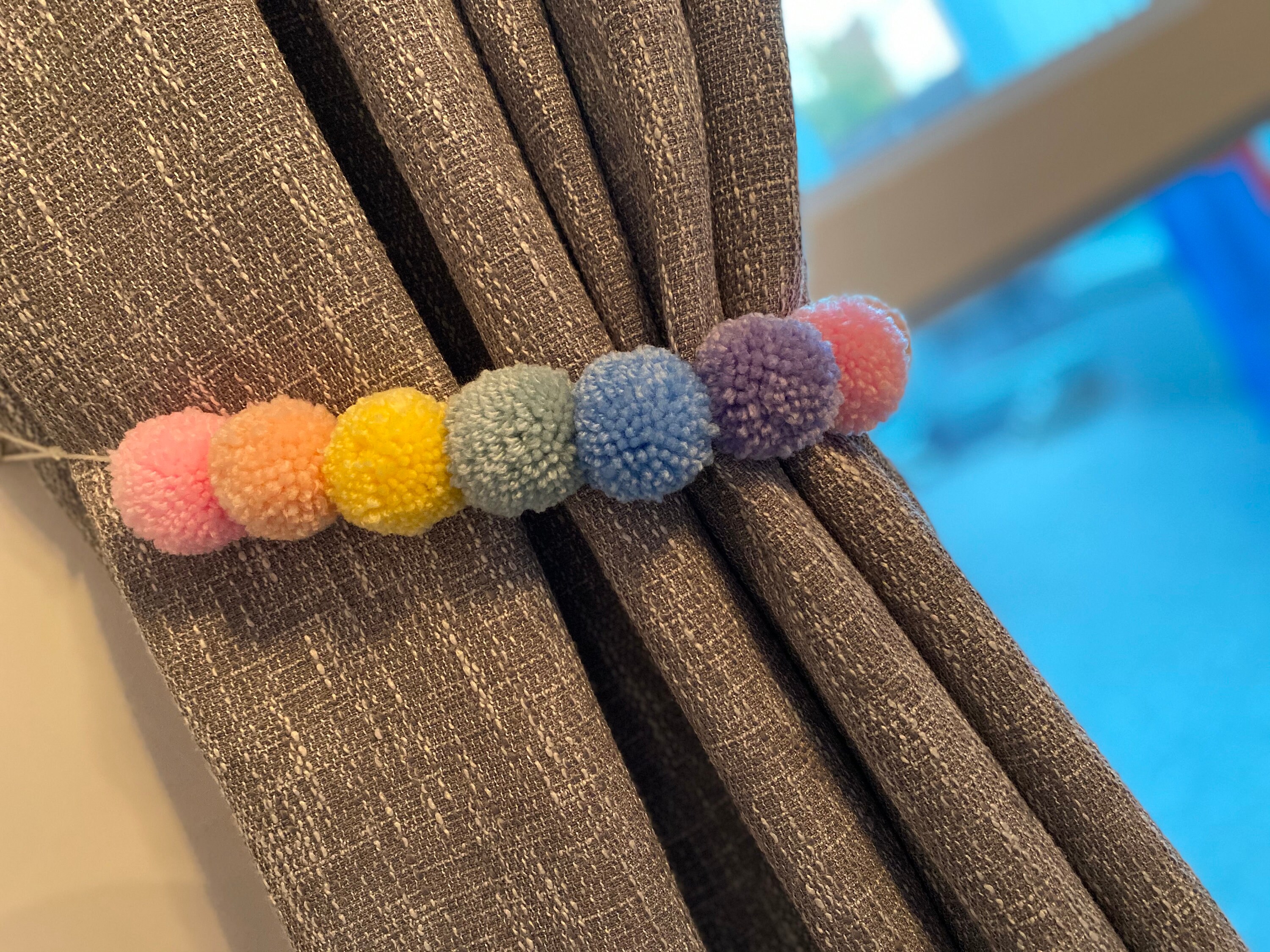 Handmade Pom Pom Curtain Tiebacks Soft Pom Poms Pair Of Etsy