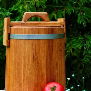 Oak Barrel [10L — 20L] with Lid + Stand | Wooden Container for Pickles & Sauerkraut eco-Friendly / Wooden Oak Bucket - Fermentation Crock
