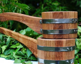 Wooden Sauna Scoop [0.5L — 1L] Oak Ladle for Russian Bath / Water Dipper , Wood bath Ladle ~ Bathhouse , Bathing , Sauna accessories
