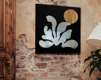 Modern 3D Oak Wall Art / Statement Piece - Matisse Inspired Abstract Wooden Carving / Japandi Minimalist Reclaimed Wood Luxury Gift