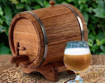Oak Mini Keg with Stand, Tap and Stopper - Handcrafted Tabletop Dispenser | Beer Lover Gift, Rustic Home Bar Decor