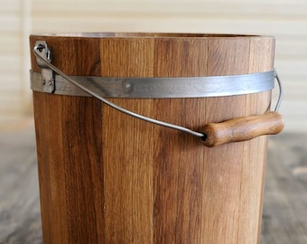 Wooden Oak Bucket [15L] Sauna Accessories / Round Water Pail with Handle — Traditional Cooperage > Rustic Whiskey Barrel