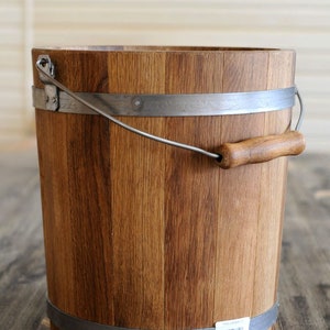 Wooden Oak Bucket 15L Sauna Accessories / Round Water Pail with Handle Traditional Cooperage Rustic Whiskey Barrel image 1