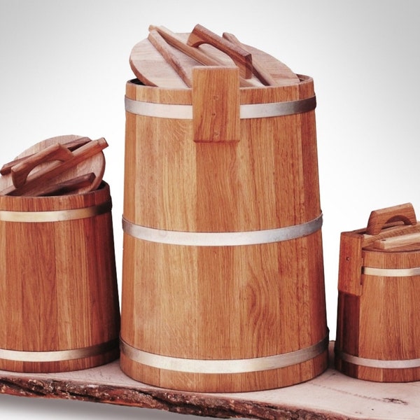 Oak Barrel [5L, 15L, 50L] with Lid + Stand | Wooden Container for Pickles & Sauerkraut eco-Friendly / Wooden Oak Bucket - Fermentation Crock