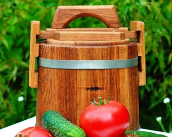 Oak Barrel [3L — 5L] with Lid | Wooden Container for Pickles & Sauerkraut eco-Friendly / Wooden Oak Bucket - Fermentation Crock
