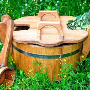 Wooden Sauna Steamer [23L] Oak Bucket with Lid / Russian Bath - Water Ladle for Sauna Broom Steaming