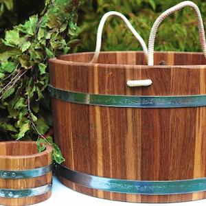 Cubo de sauna / Vaporizador de madera para escobas de baño y cucharón de roble para baños tradicionales finlandeses ~ Tina para lavar pies / Tina de remojo