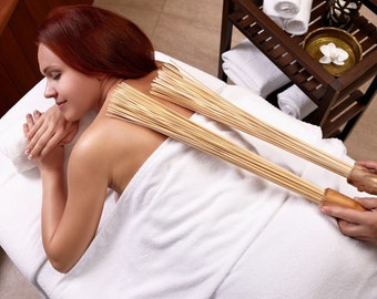 Massage Bamboo Broom [SET-2 pcs.] Sauna Accessories : Natural Anti-Cellulite broom / Relaxation Massage SPA / Traditional Asian Whisk