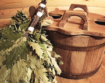 Пароварка для деревянной сауны [35л] Дубовое ведро с крышкой / Русская баня - Водяной ковш для парения веника для сауны