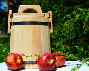 Personalized Wooden Barrel [10L, 15L, 30L] with Lid — Food Storage Container \ Wooden Bucket for Pickles & Sauerkraut ~ Fermentation Crock
