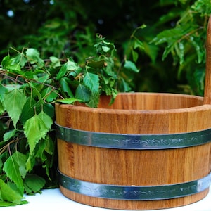 Wooden Sauna Bucket — Oak Tub [3L - 10L] small Wash Tub for Russian Bath \ Water Pail with Handle, Bathing Ladle, Wooden Vessel, Bathhouse