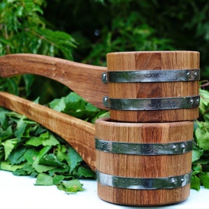 Wooden Sauna Scoop [0.5L — 1L] Oak Ladle for Russian Bath / Water Dipper , Wood bath Ladle ~ Bathhouse , Bathing , Sauna accessories