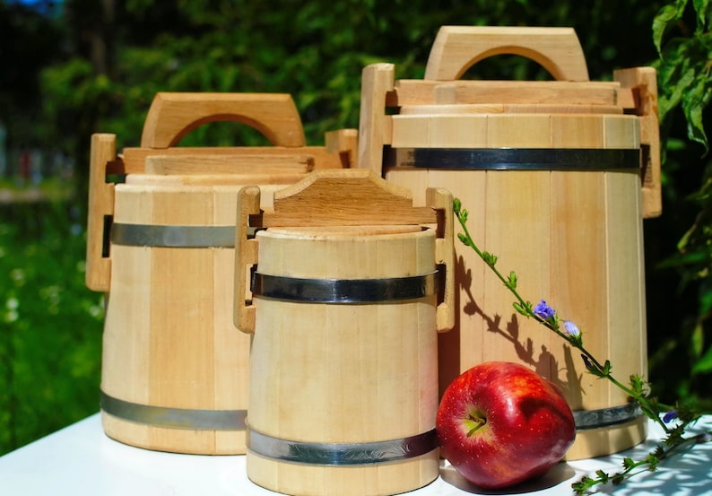 Wooden Barrel 1L 3L 5L with Lid Honey Jar Kitchen image 0.