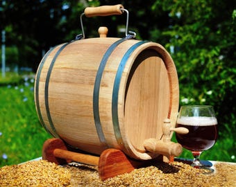 Oak oval barrel [7L] Personalized Wine Cask, Bourbon Whisky, craft Beer Keg w/ Stand — Wooden Barrel Vermouth | Primitive Farm Tub