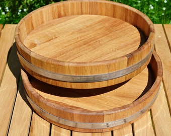 Oak Tray / Wooden Kitchen Utensils — Handmade Serving Tableware, Beer round Plate, Tavern Prim Decor Set — Centerpiece [Personalized Gift]