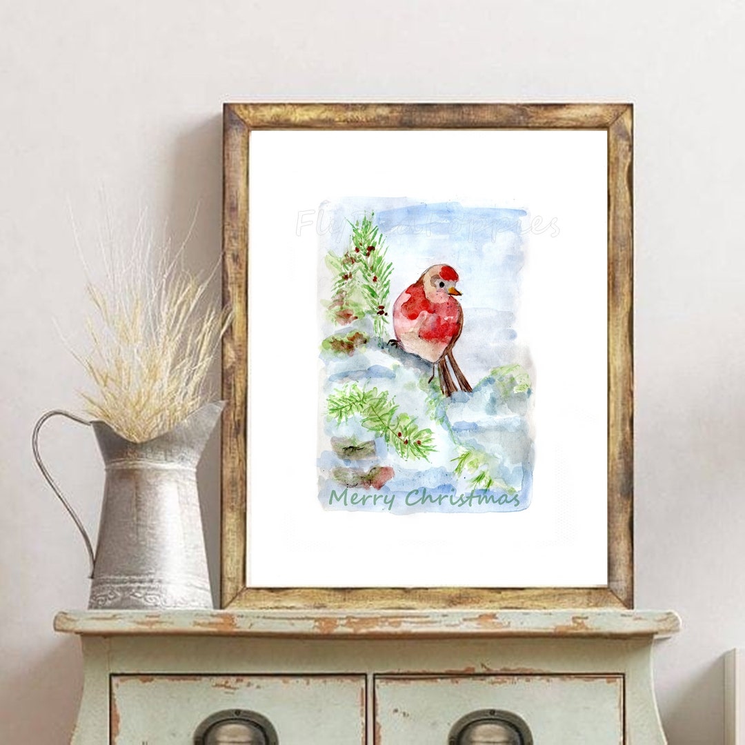 Watercolor Christmas Decor Art Christmas Bird Instant - Etsy