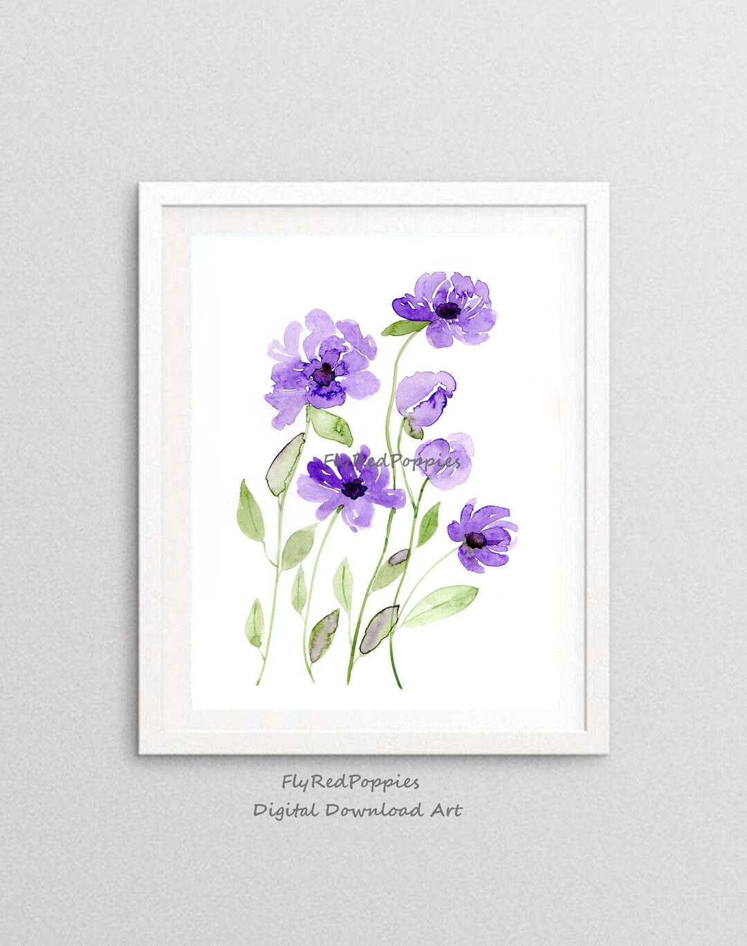 Purple Art Watercolor Flowers, Instant Download Wall Art, Wild Flowers