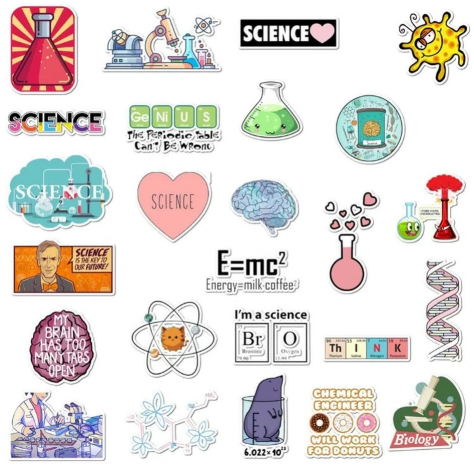 50 Pcs Science Stickers Pack Physics Chemistry Einstein Etsy UK